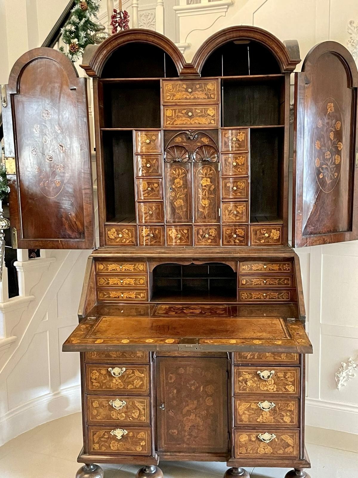 photo for sale Antique Outstanding Quality Burr Walnut Inlaid Marquetry Double Dome Bureau