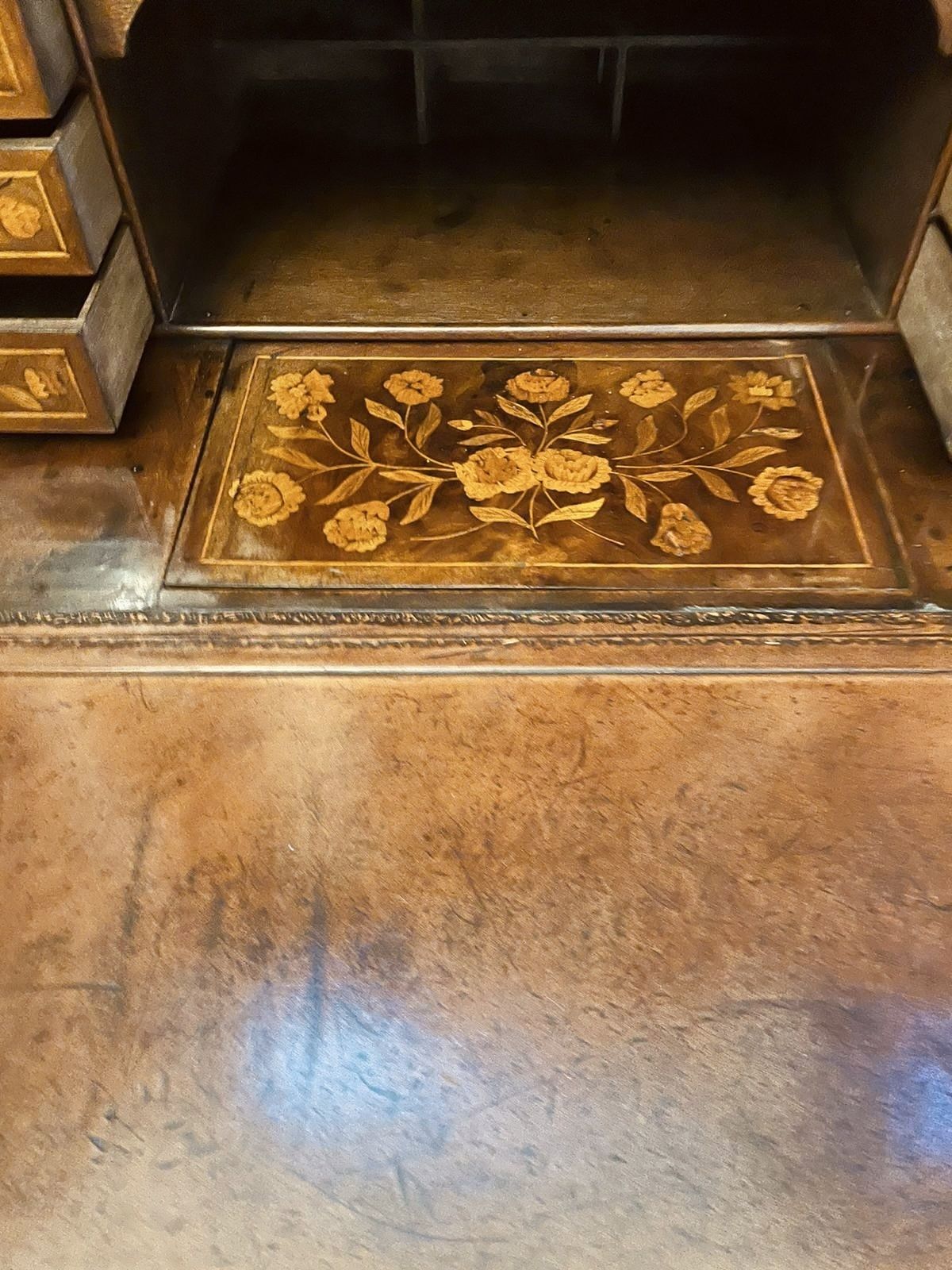 Furniture Antique Outstanding Quality Burr Walnut Inlaid Marquetry Double Dome Bureau photo