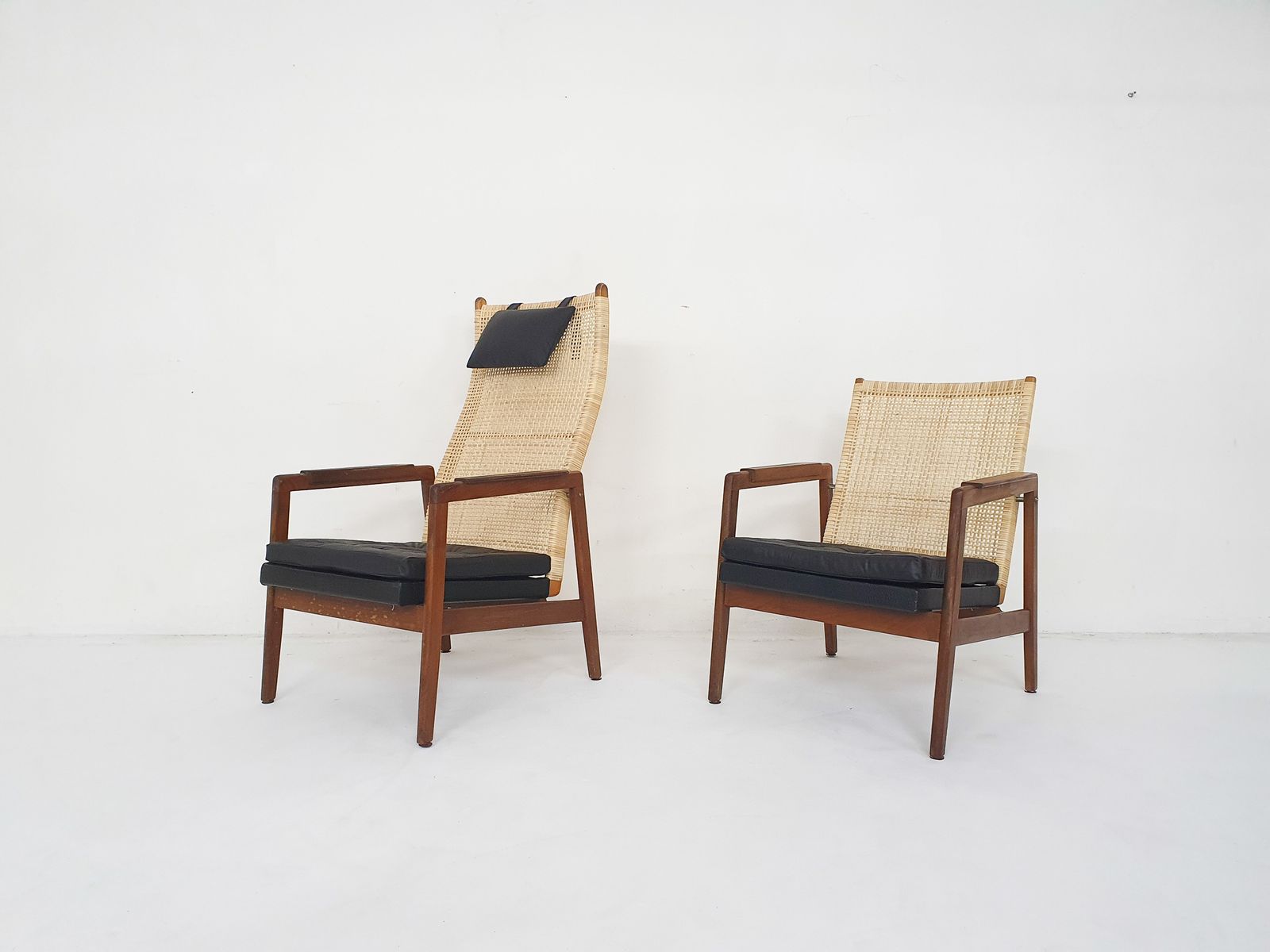 Furniture Rattan And Leather Low Back Lounge Chair By P.J. Muntendam For Gebr. Jonkers, The Netherlands 1950's photo