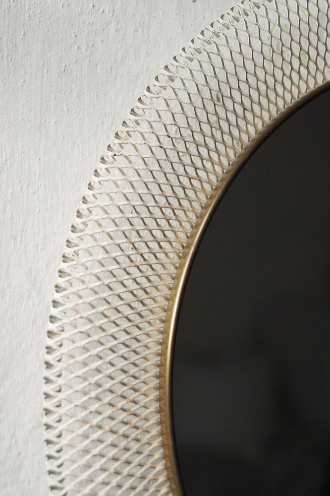 Mid Century White & Brass Metal Mirror From Vereinigte Münchner Werkstätten, 1950s photo furniture