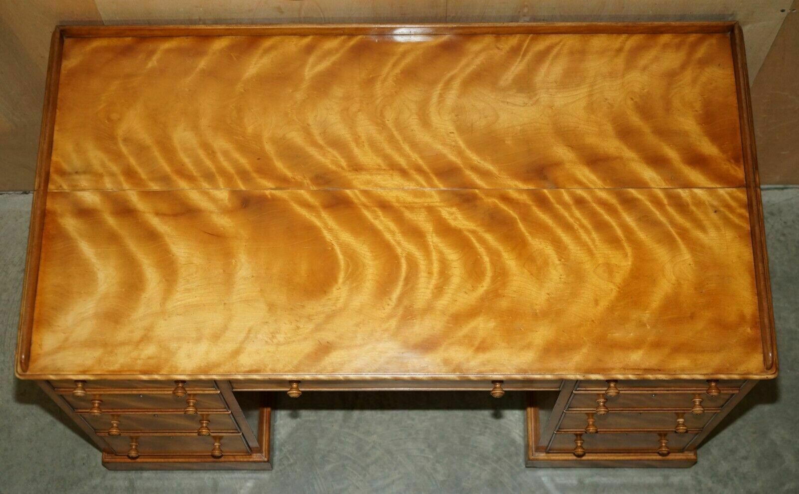 Antique Victorian Fully Stamped Morris & Co Circa 1880 Satinwood Pedestal Desk photo vintage