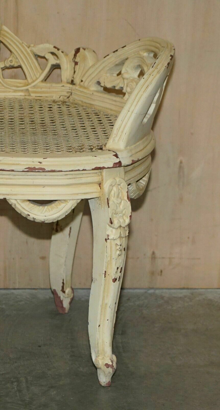 Antique French Shabby Chic Bergere Window Seat Bench Original Paint Finish photo Furniture