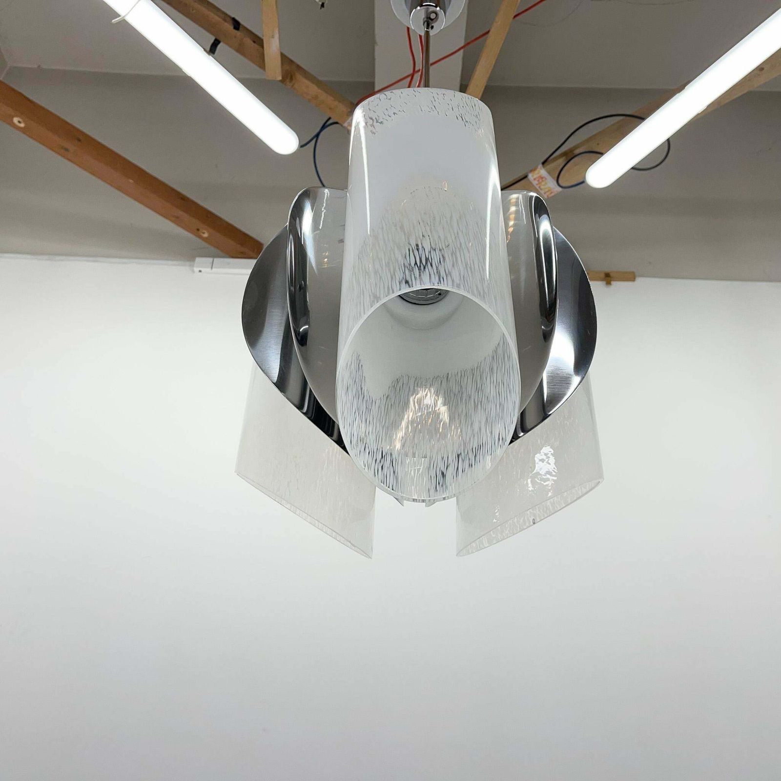 Mid Century Chrome & Murano Glass Chandelier, Italy photo 1176.0