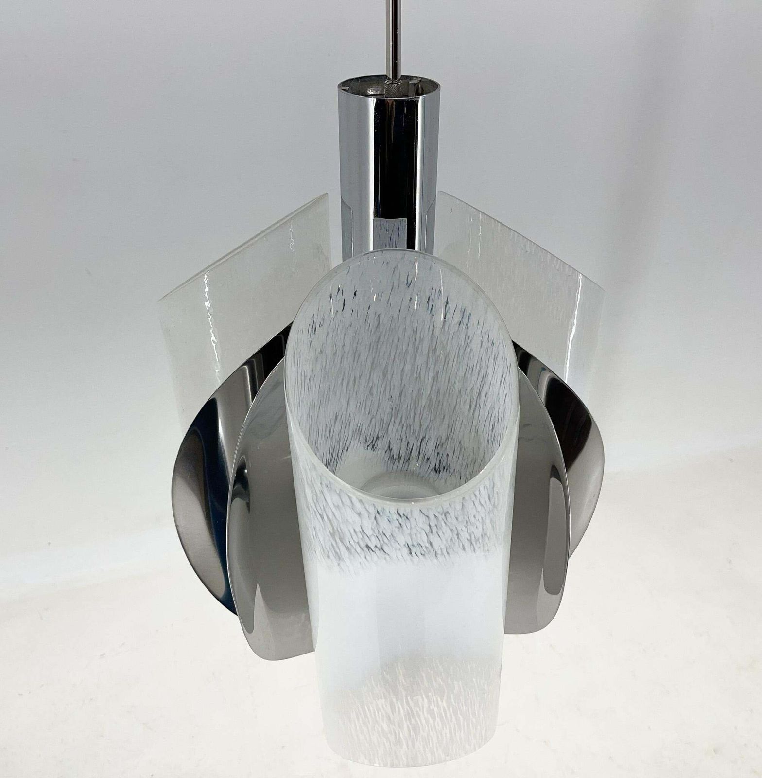 Mid Century Chrome & Murano Glass Chandelier, Italy photo buy