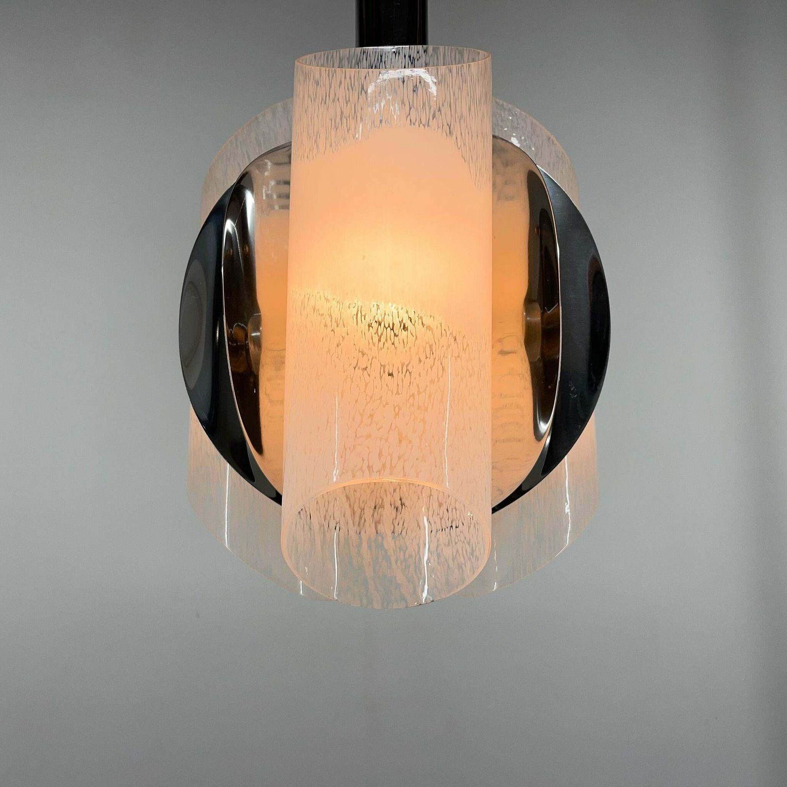 Mid Century Chrome & Murano Glass Chandelier, Italy photo vintage
