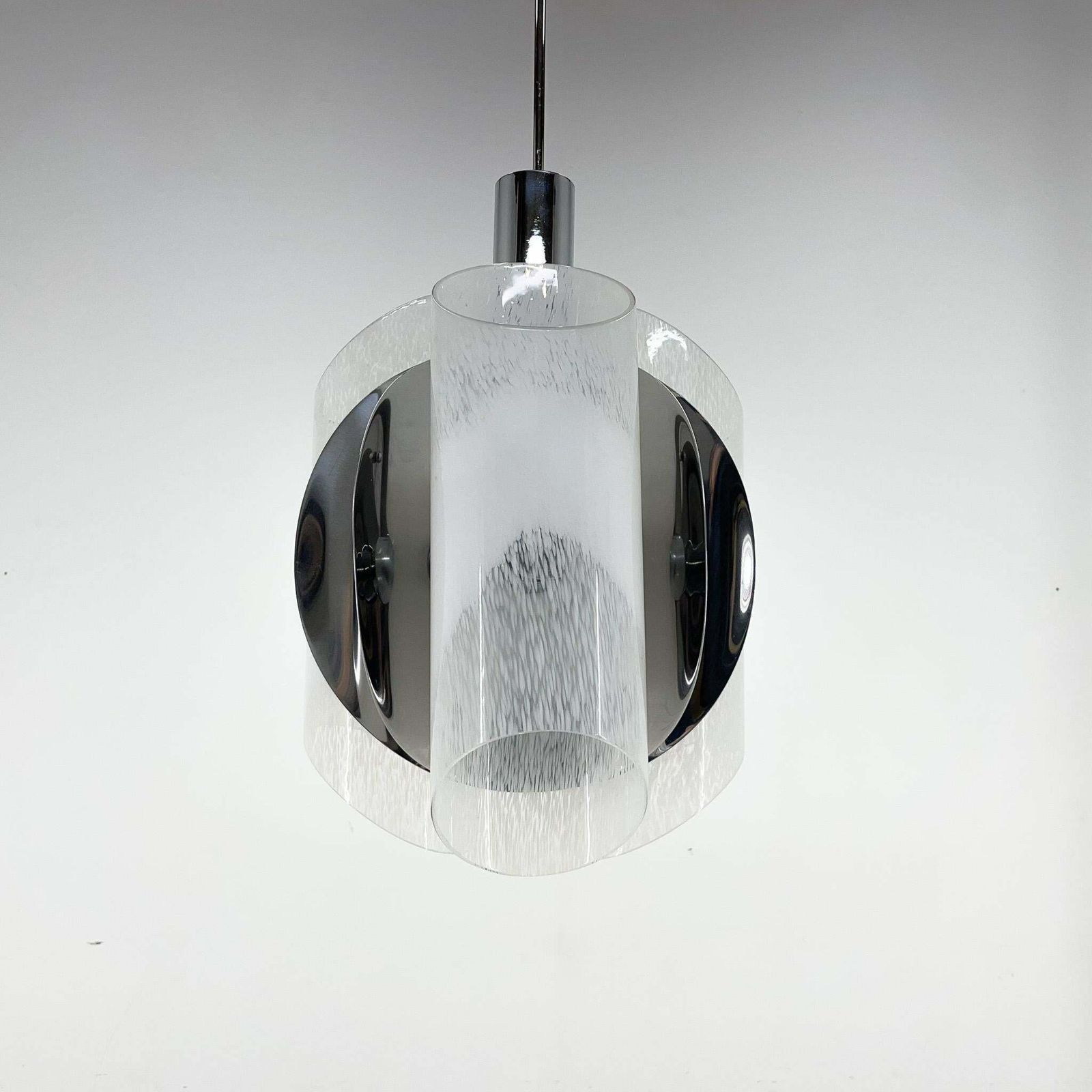 photo furniture Mid Century Chrome & Murano Glass Chandelier, Italy