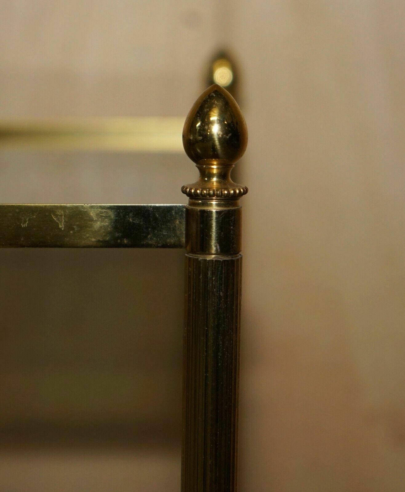 Fine Pair Of Mid Century Modern Brass And Smoked Glass Three Tier Etagere Tables photo vinterior