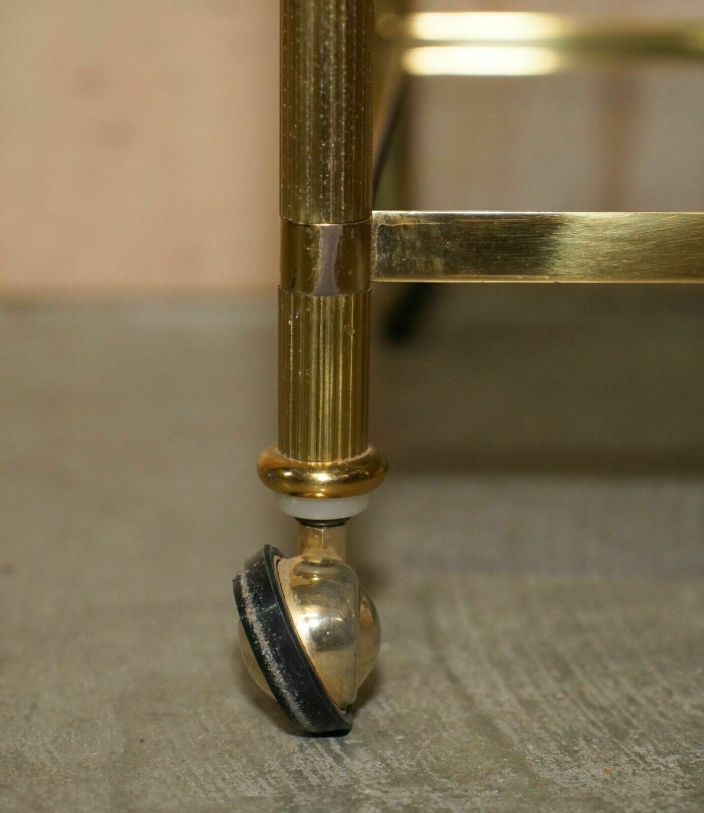 photo furniture Fine Pair Of Mid Century Modern Brass And Smoked Glass Three Tier Etagere Tables