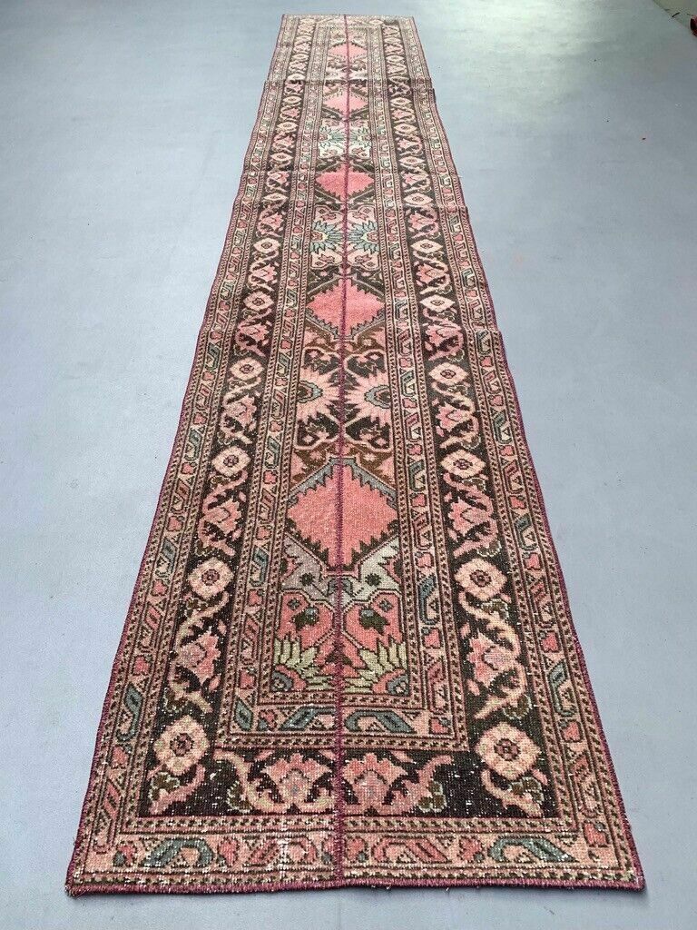 Distressed Turkish Narrow Runner 409x70 Cm Wool Vintage Tribal Rug