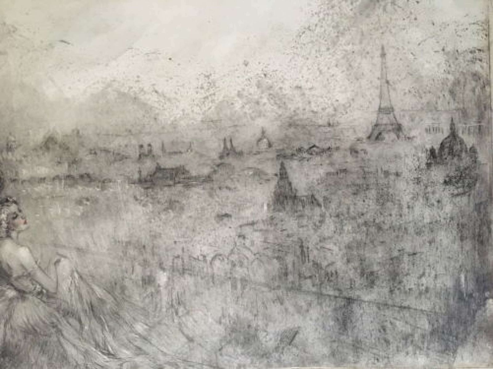 Louis Icart 'Two Women Overlooking Paris' C.1920 photo Art