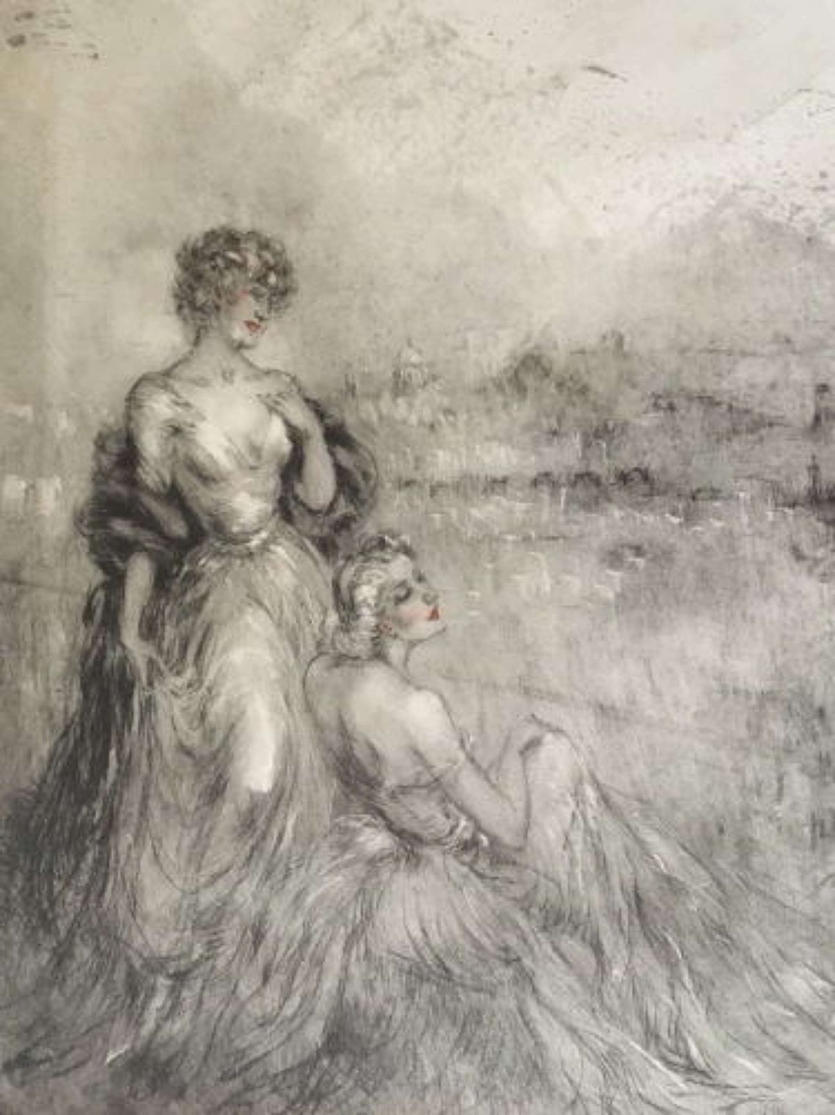 Louis Icart 'Two Women Overlooking Paris' C.1920 photo 1650.0
