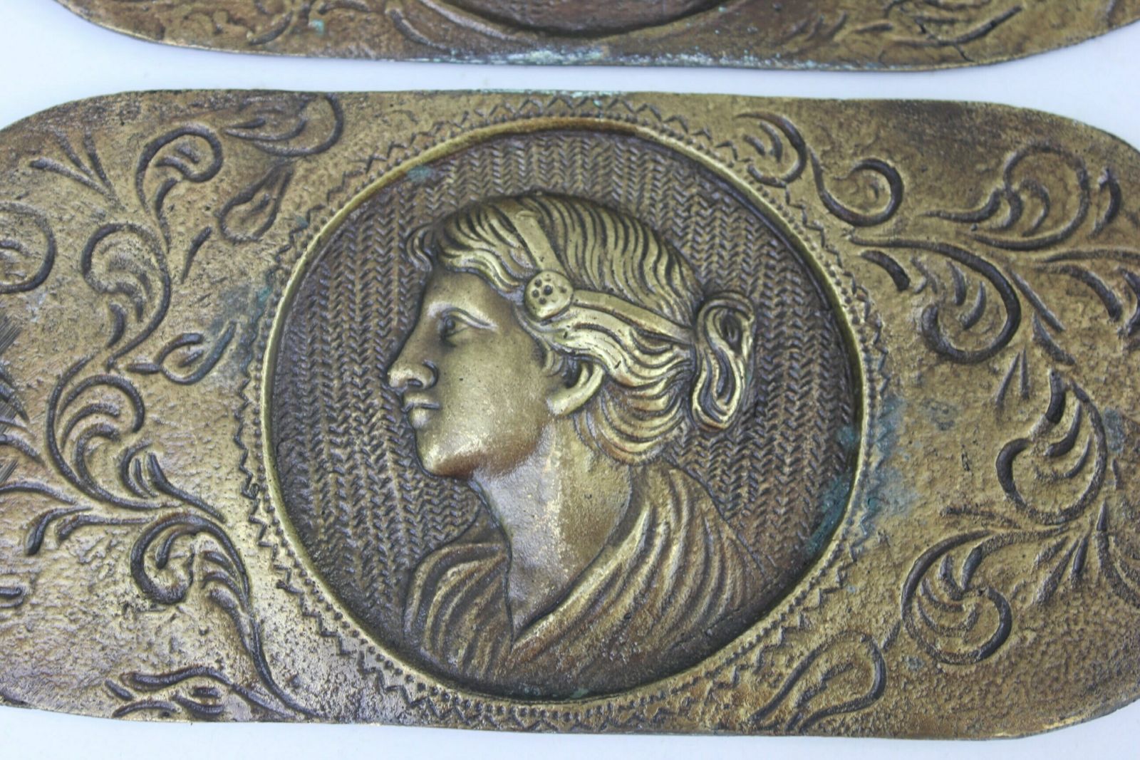 Italian Salvage Rare Relief Metal Plaque, 4 Cooper Bar Reliefs Wall Art Panels Funeral Wall Tile photo vinterior