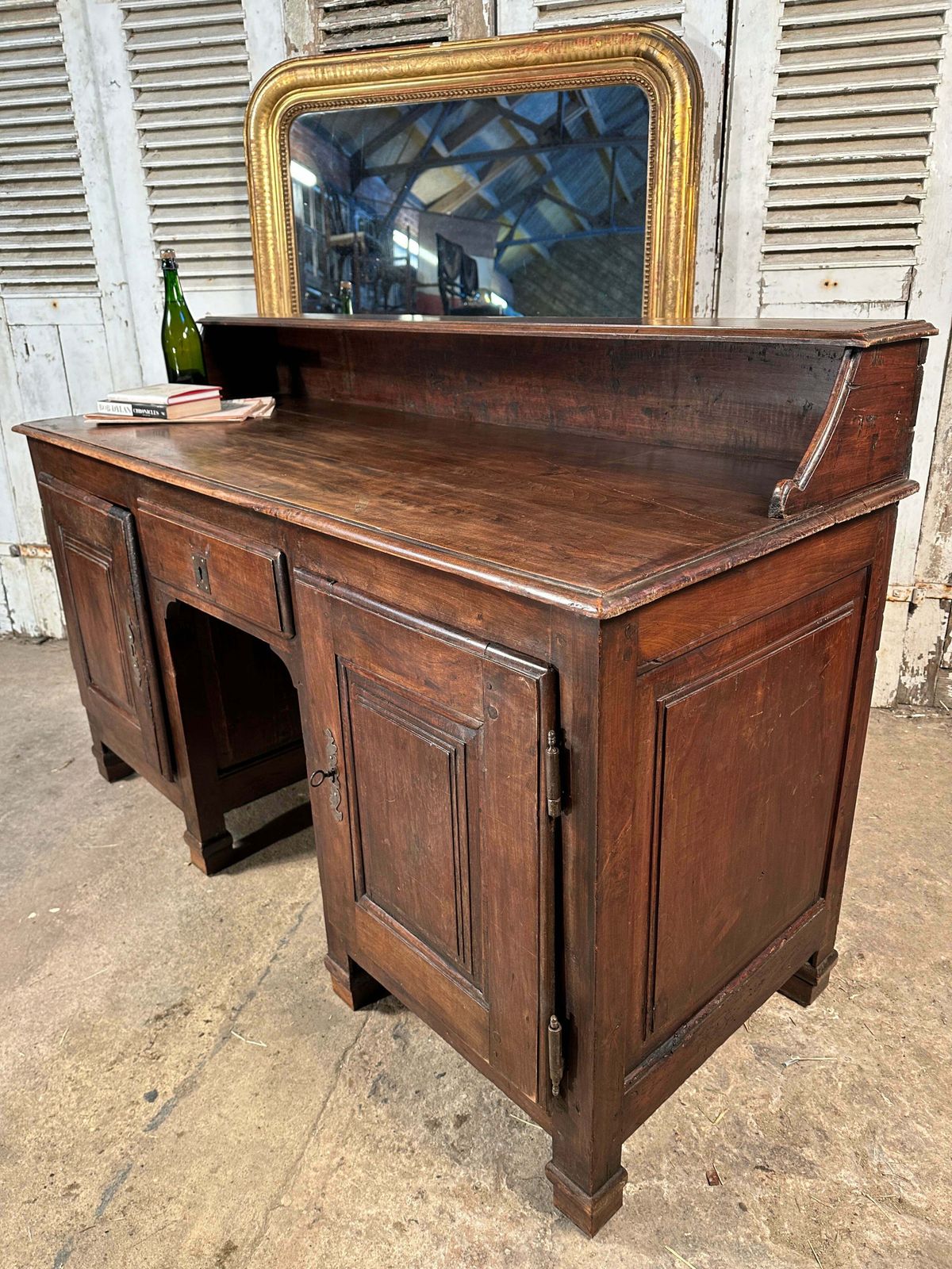 Furniture Rare Early Antique French Provincial Château Estate Managers Oak & Walnut Counter/Desk/Console Circa 1700 photo
