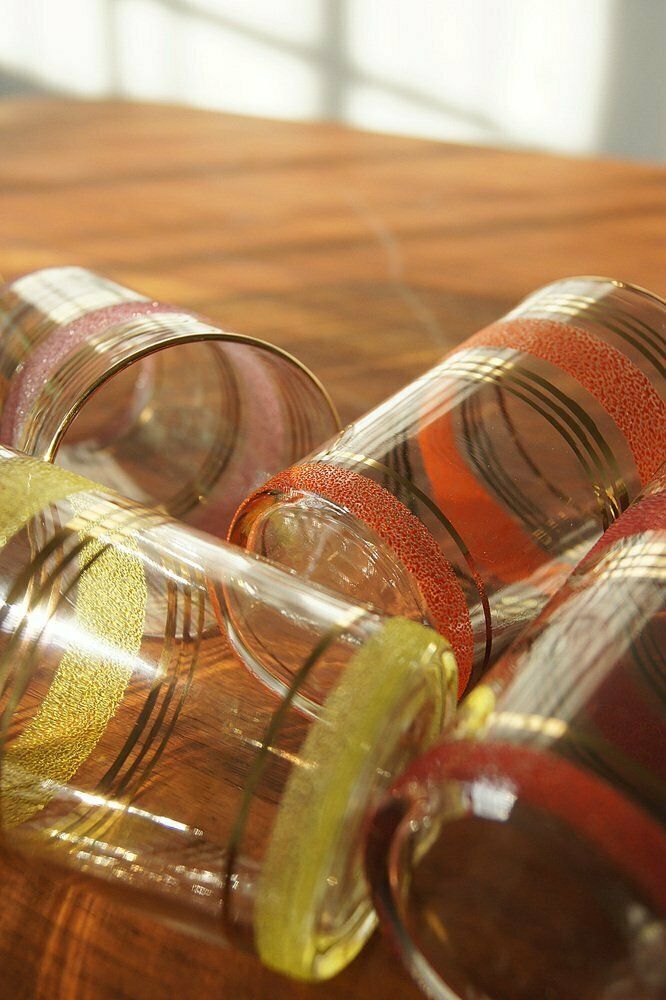 Set Of Frost & Gold Bands Glasses, 1950s, Set Of 6 photo 223.0