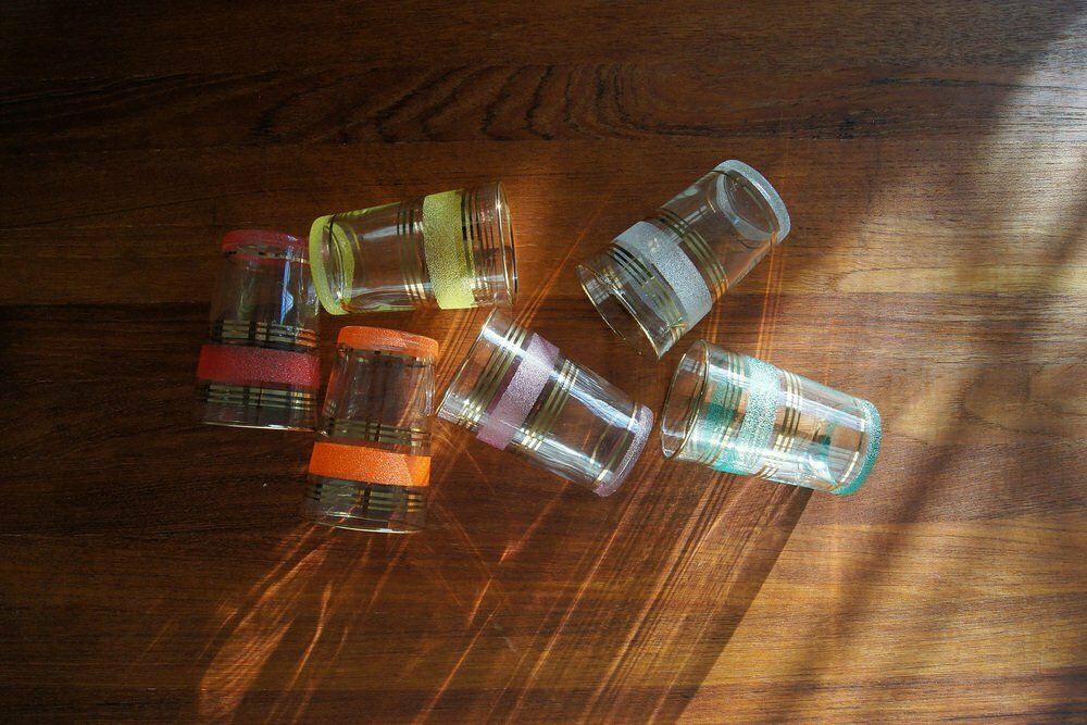 Set Of Frost & Gold Bands Glasses, 1950s, Set Of 6 photo vinterior