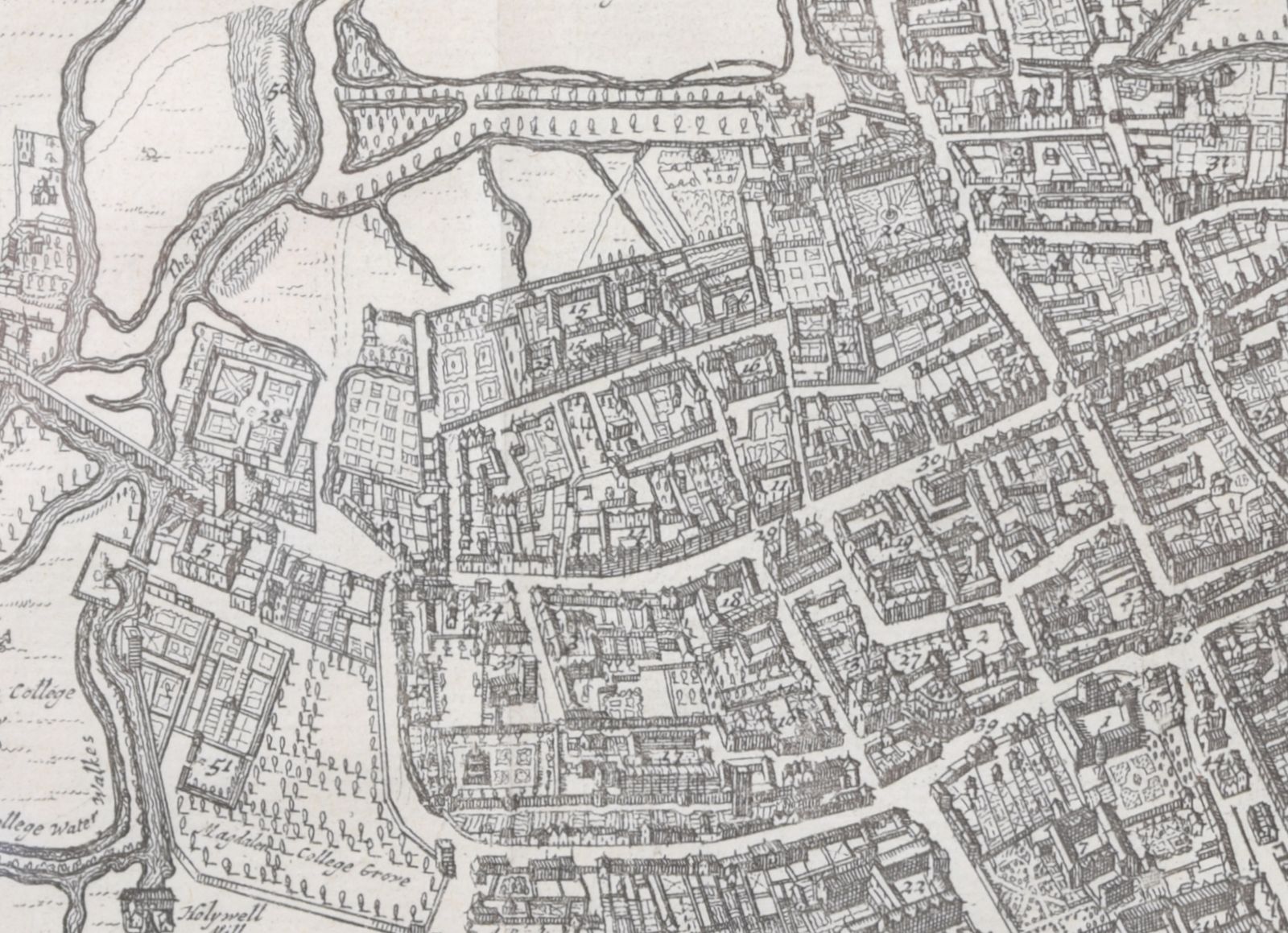 Map Of Oxford 18th Century Engraving By Pieter Van Der Aa After David Loggan photo for sale