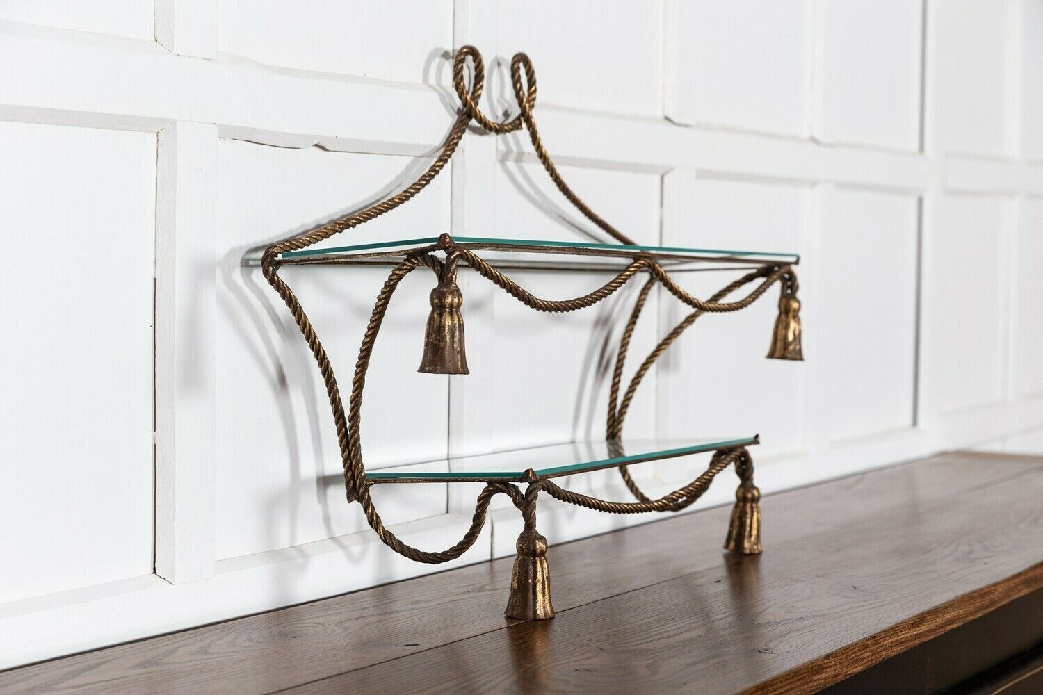 photo furniture Mid.C Italian Gilt Iron Rope & Tassle Wall Shelves