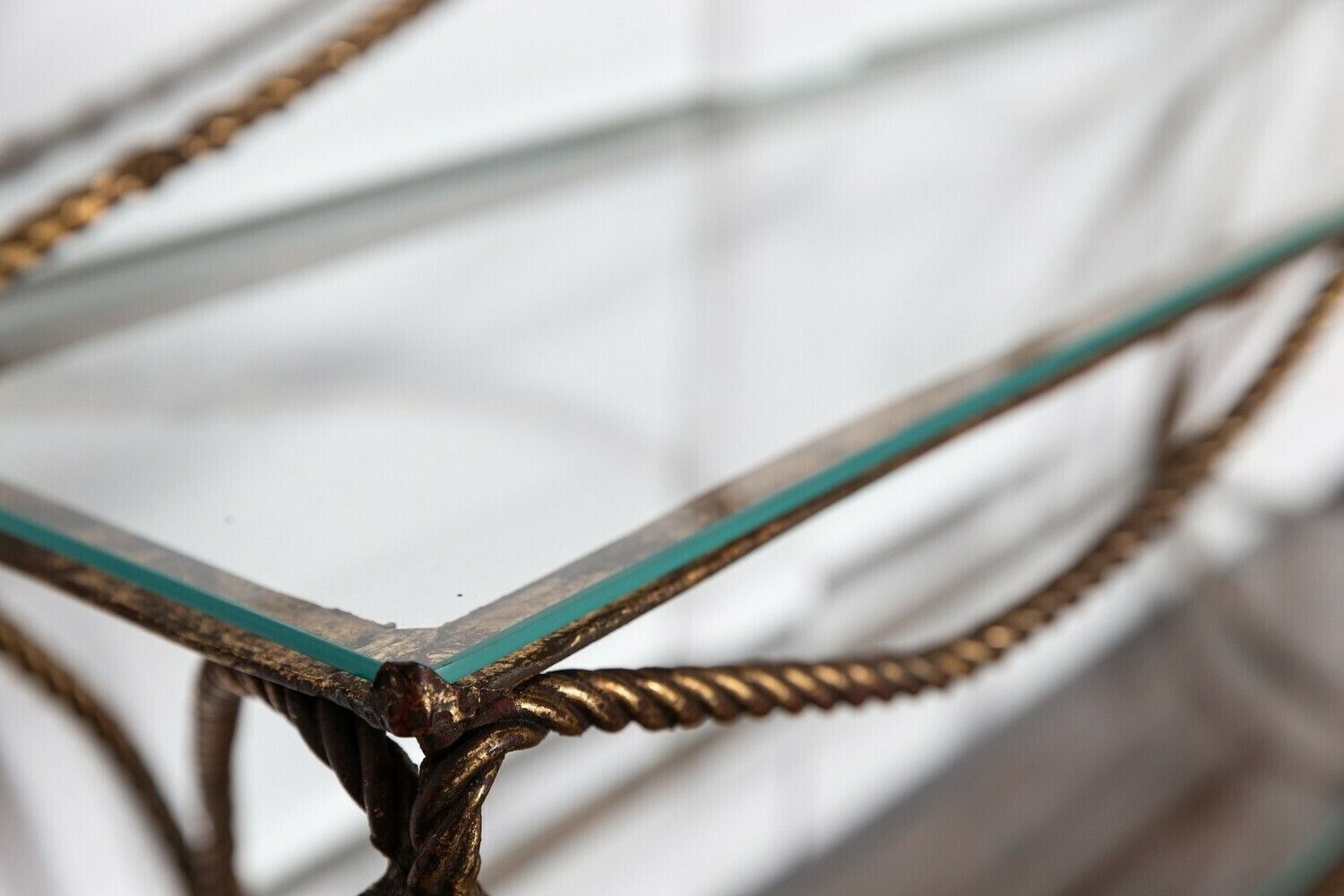 photo buy Mid.C Italian Gilt Iron Rope & Tassle Wall Shelves