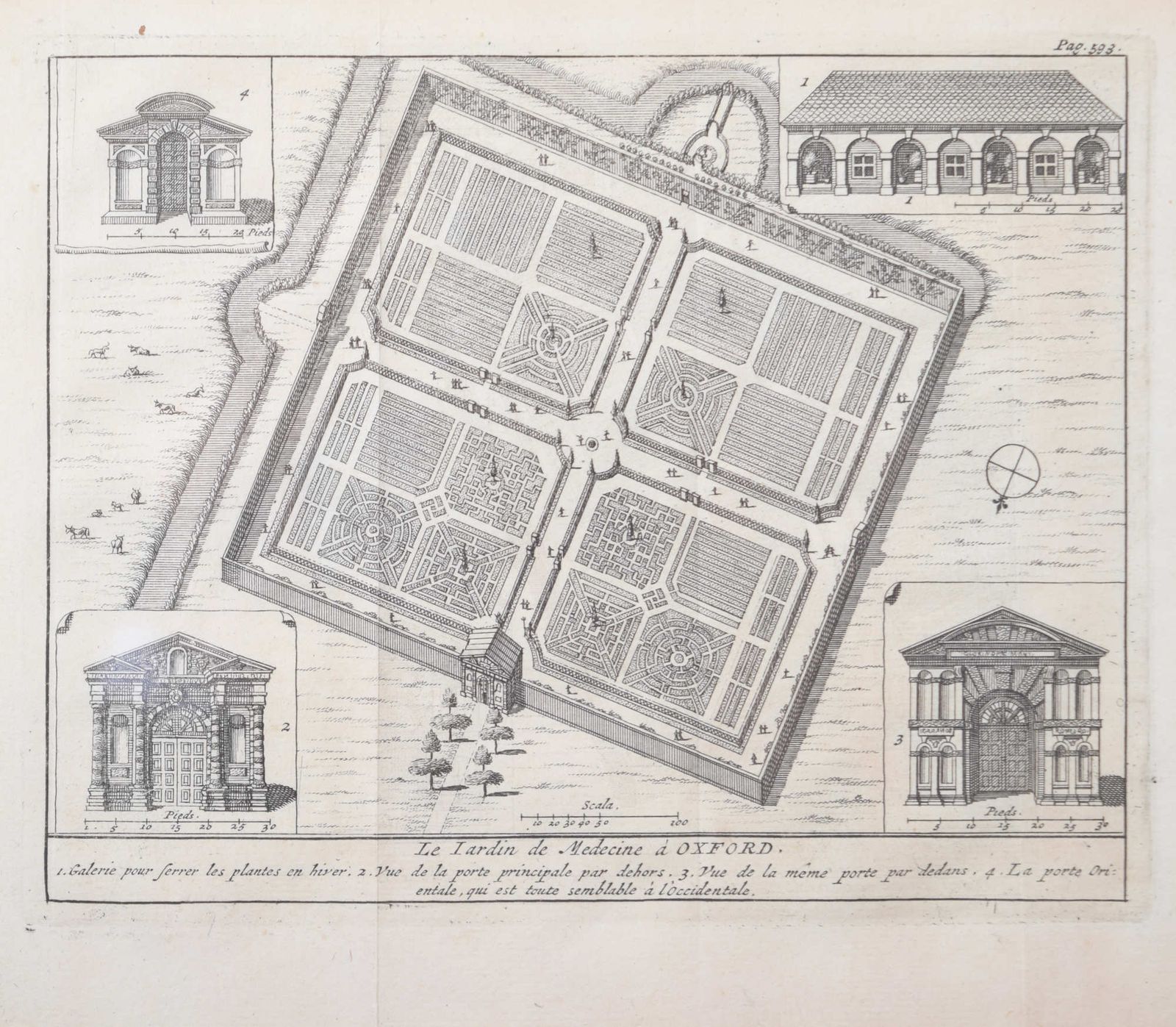 Pieter Van Der Aa (1659 1733), After David Loggan (1634–1692) The University Of Oxford Botanic Garden (1727) photo vintage