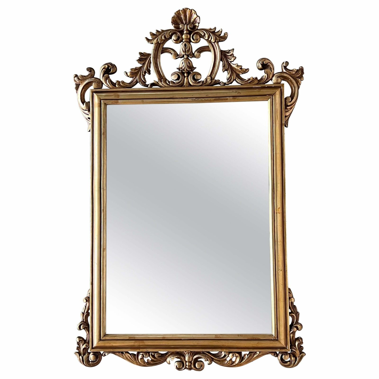 Miroir rectangulaire d'époque Empire français en bois doré sculpté, XXe siècle
