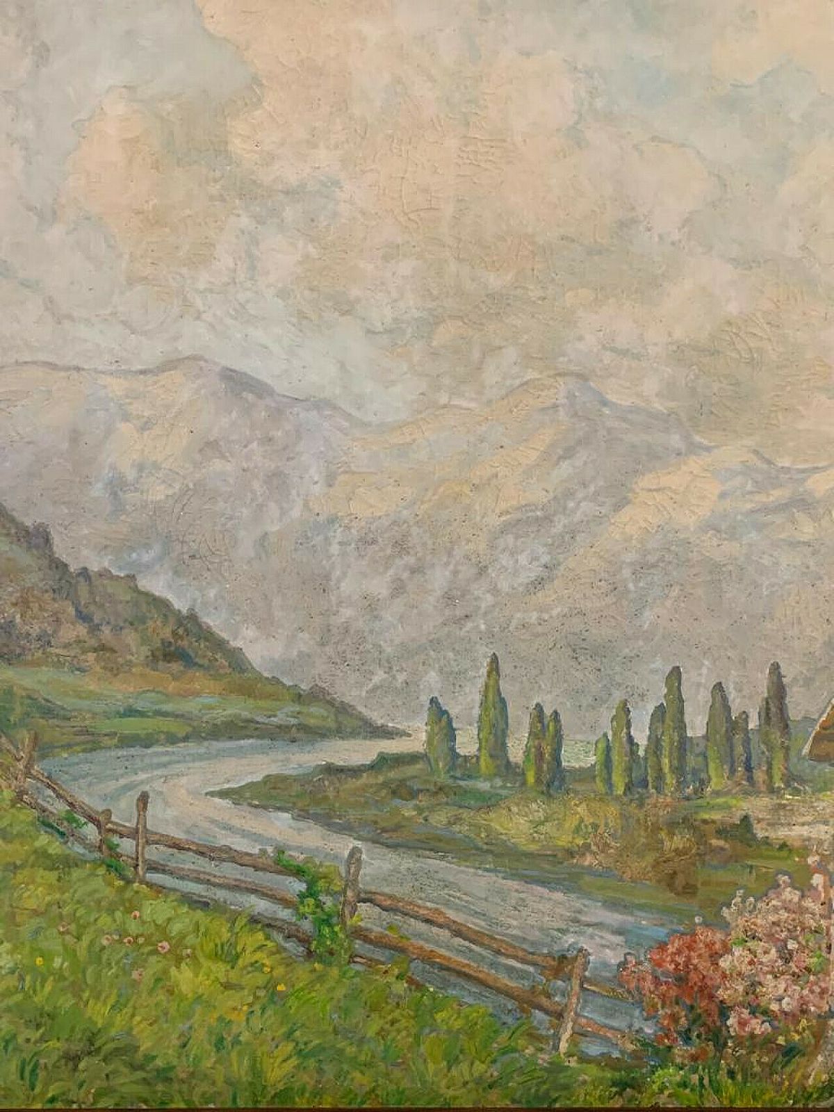 Mountain Landscape, Oil Painting On Canvas, 1920s photo vintage