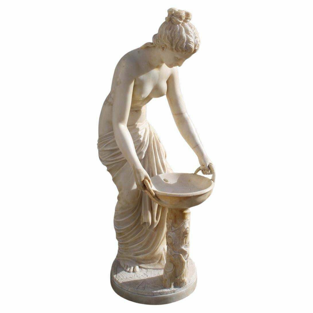 Lady In Solid Italian Art Nouveau Marble With Column And Fountain 1910