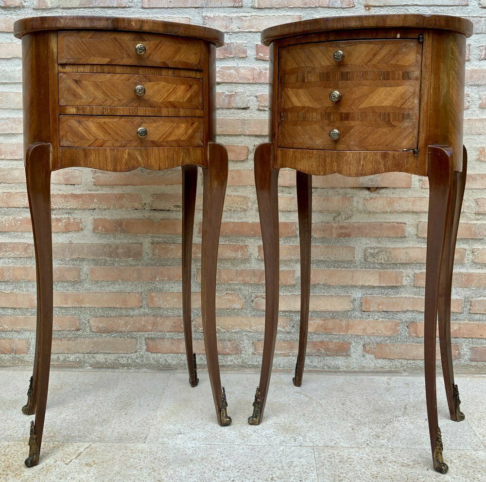 Louis XVI Style Inlaid Walnut Nightstands, France, 1920s, Set Of 2
