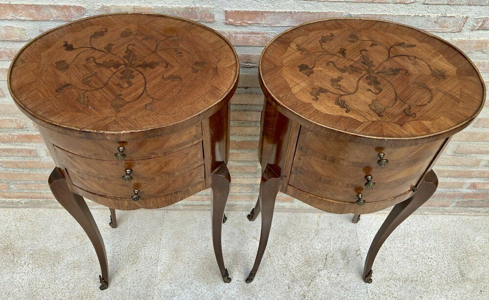 Louis XVI Style Inlaid Walnut Nightstands, France, 1920s, Set Of 2 photo Furniture