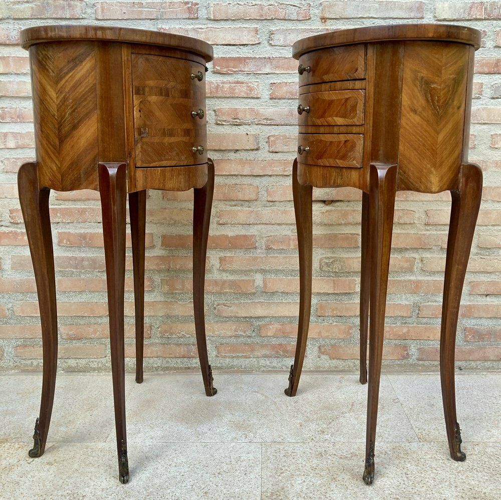 Louis XVI Style Inlaid Walnut Nightstands, France, 1920s, Set Of 2 photo vinterior