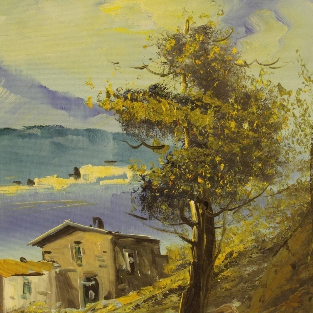 900.0 Italian Lake View Painting Oil On Canvas photo