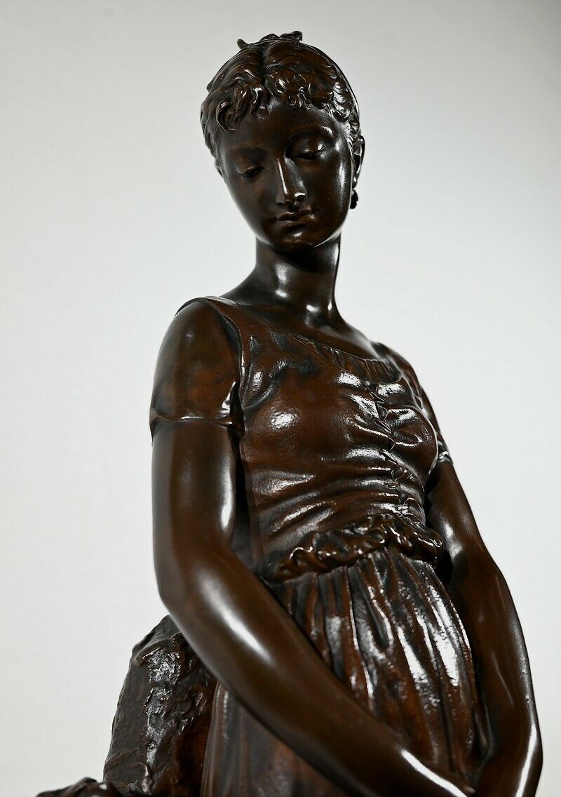 Bronze "The Young Woman With A Dog", Signed El.Truffot   2nd Half Of The 19th Century photo buy