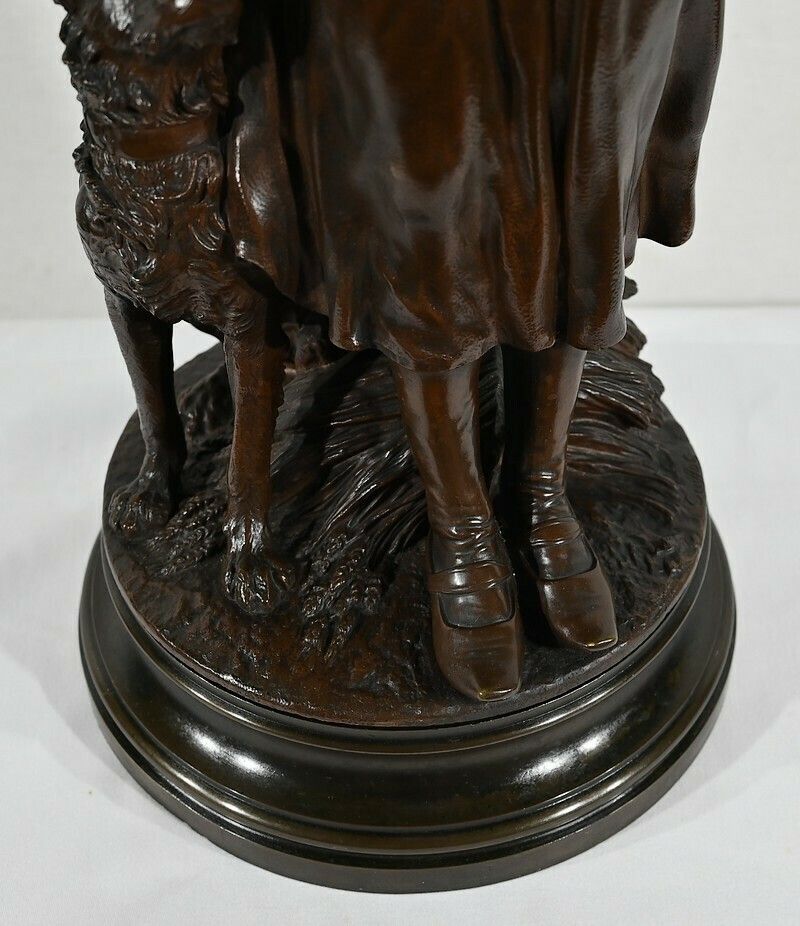 photo buy Bronze "The Young Woman With A Dog", Signed El.Truffot   2nd Half Of The 19th Century
