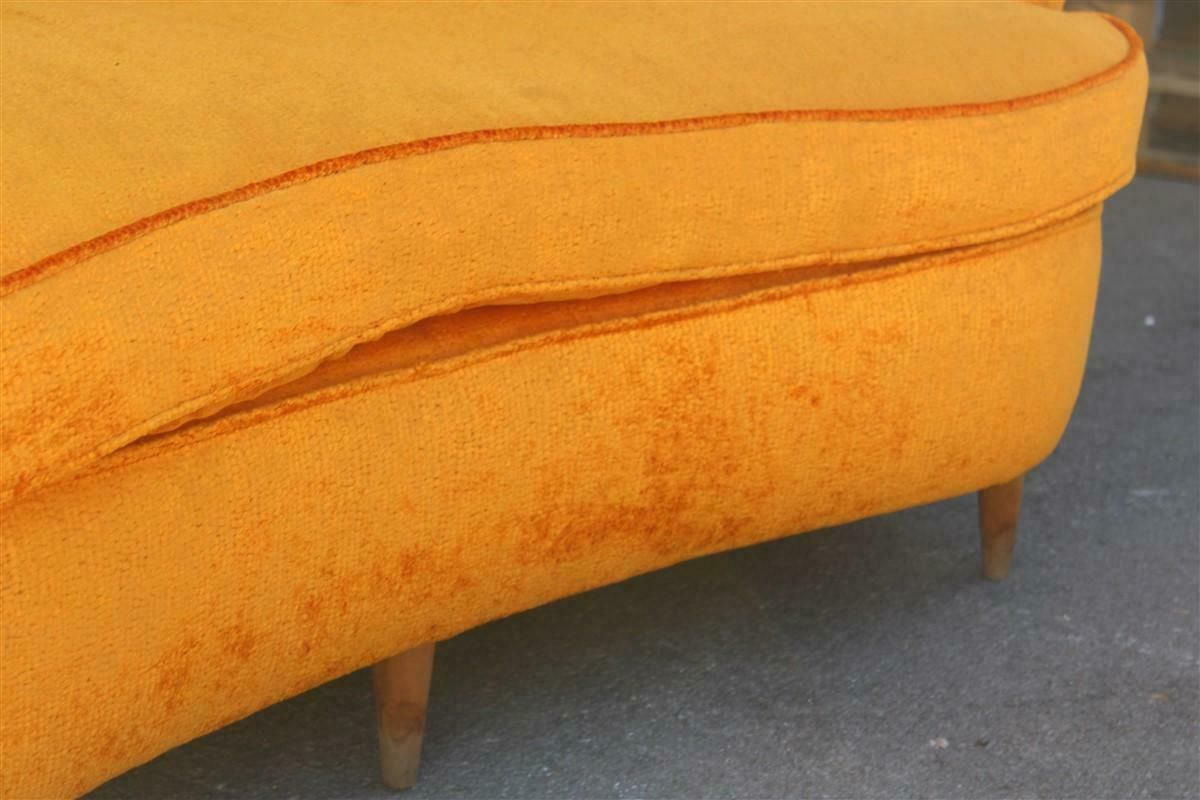 4837.0 Mid Century Orange Velvet Curved Sofa Made In Italy 1950s Wood Feet photo