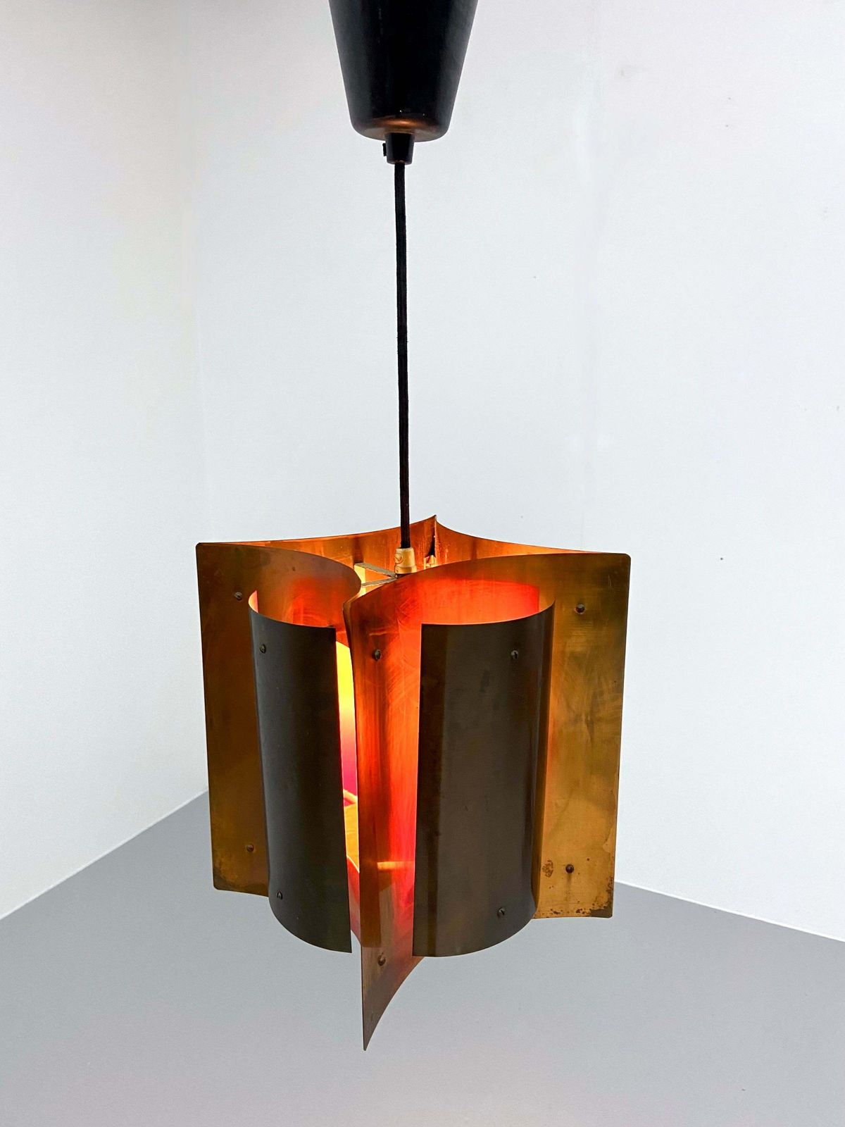 Koperen En Messing Plafondlamp, Scandinavië, Ca. Jaren 1930 photo Verlichting