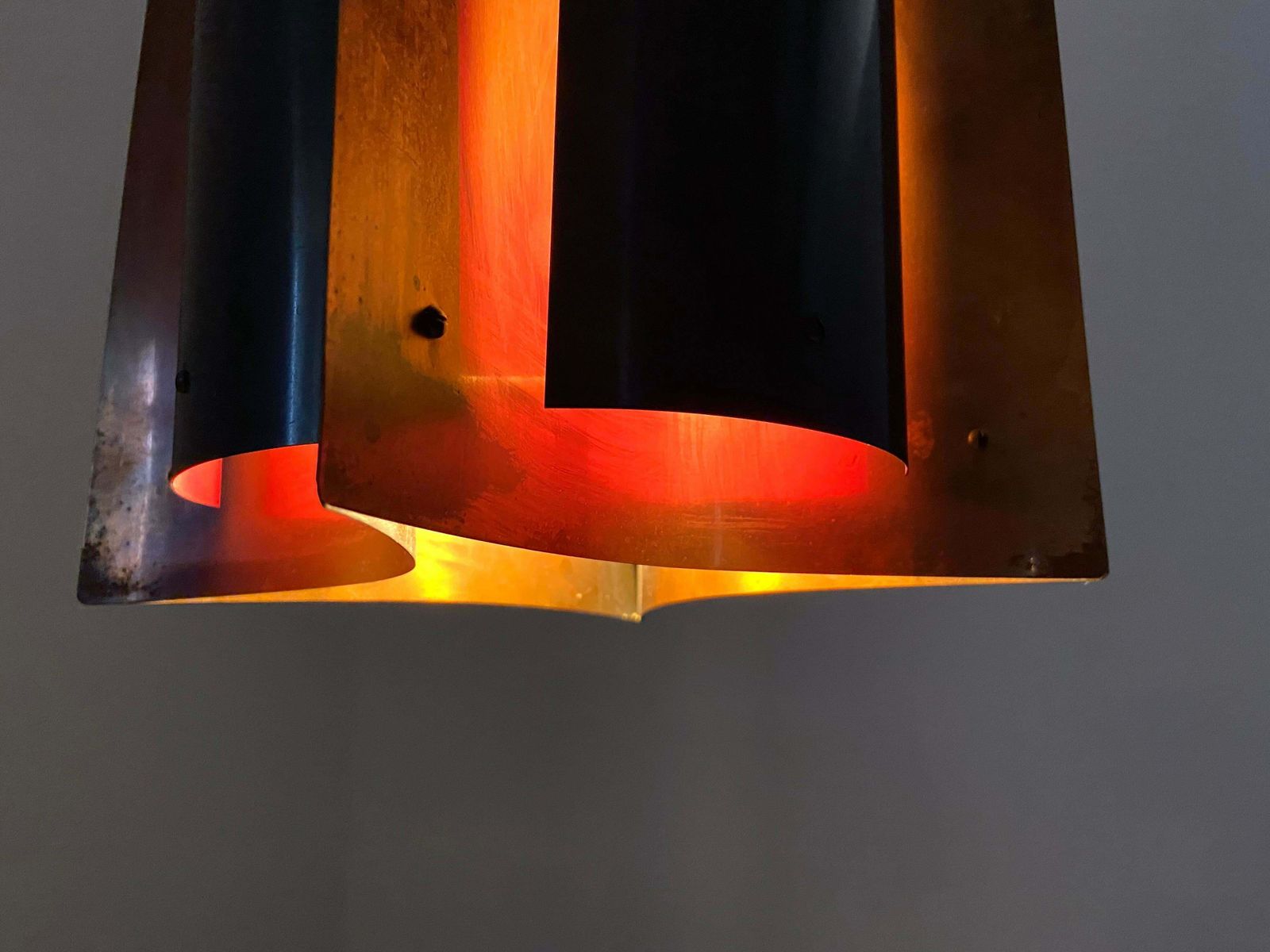 Koperen En Messing Plafondlamp, Scandinavië, Ca. Jaren 1930 photo vintage