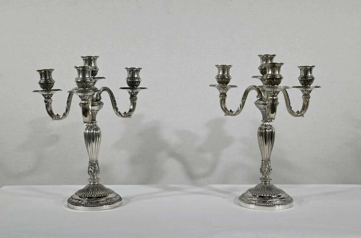 Pair Of Silver Bronze Candlesticks   Late 19th Century photo furniture