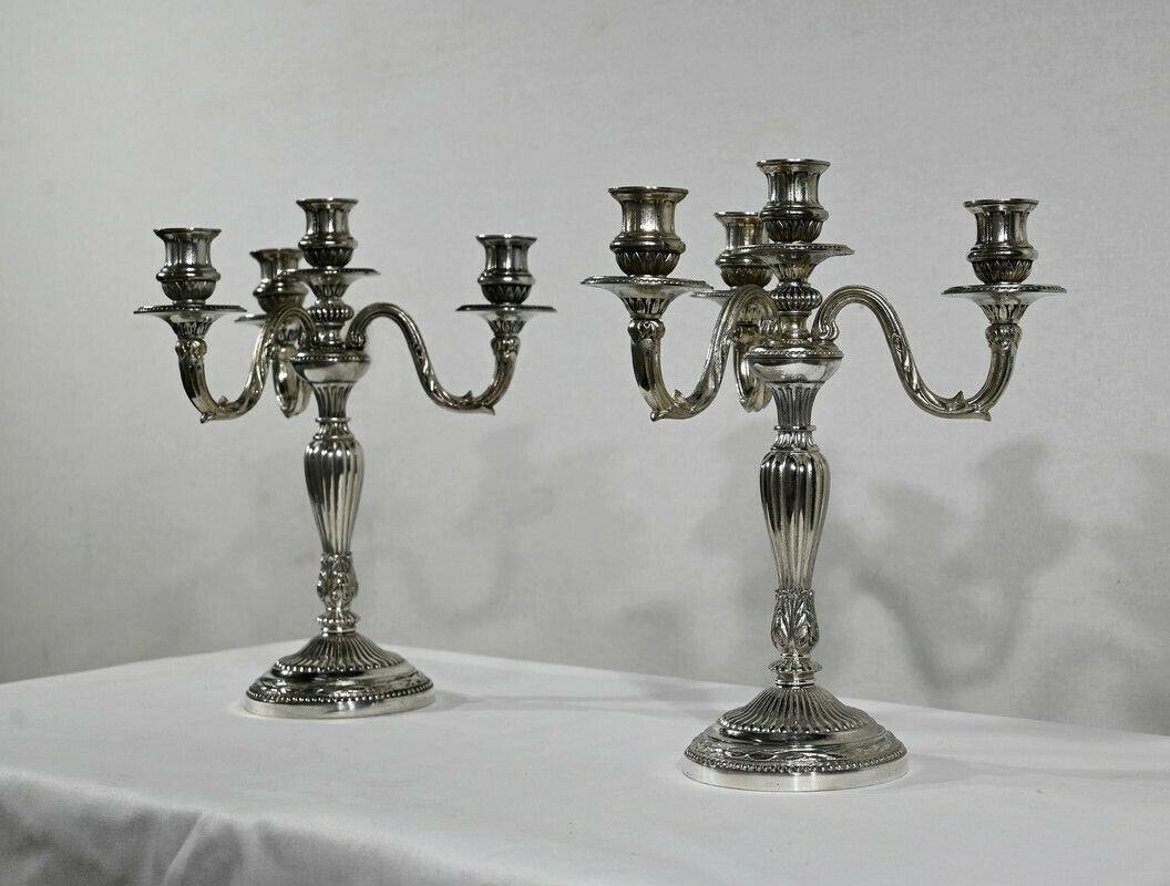 Pair Of Silver Bronze Candlesticks   Late 19th Century photo Home Decor