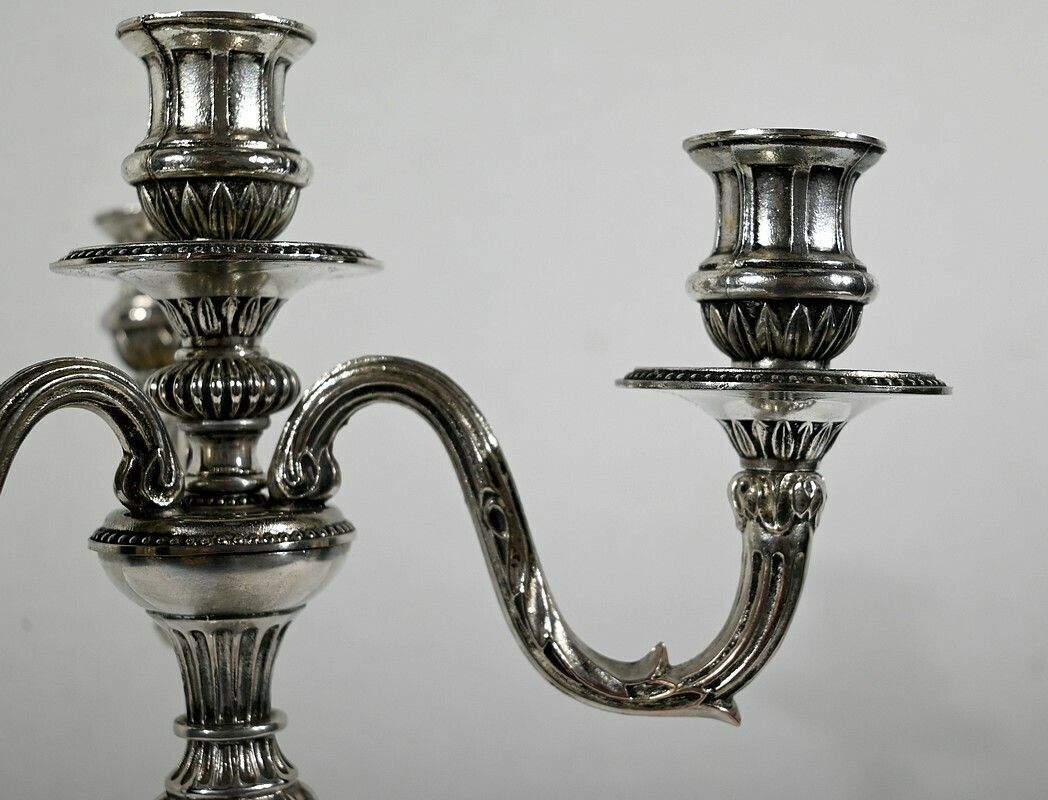 Pair Of Silver Bronze Candlesticks   Late 19th Century photo vintage