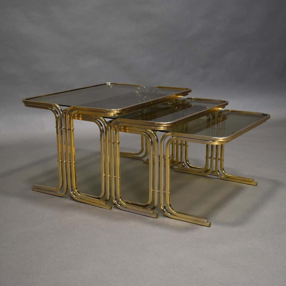 Italian 1970s Nesting Tables Gold / Smoked Glass, Italy, Circa 1970 photo 2018.64