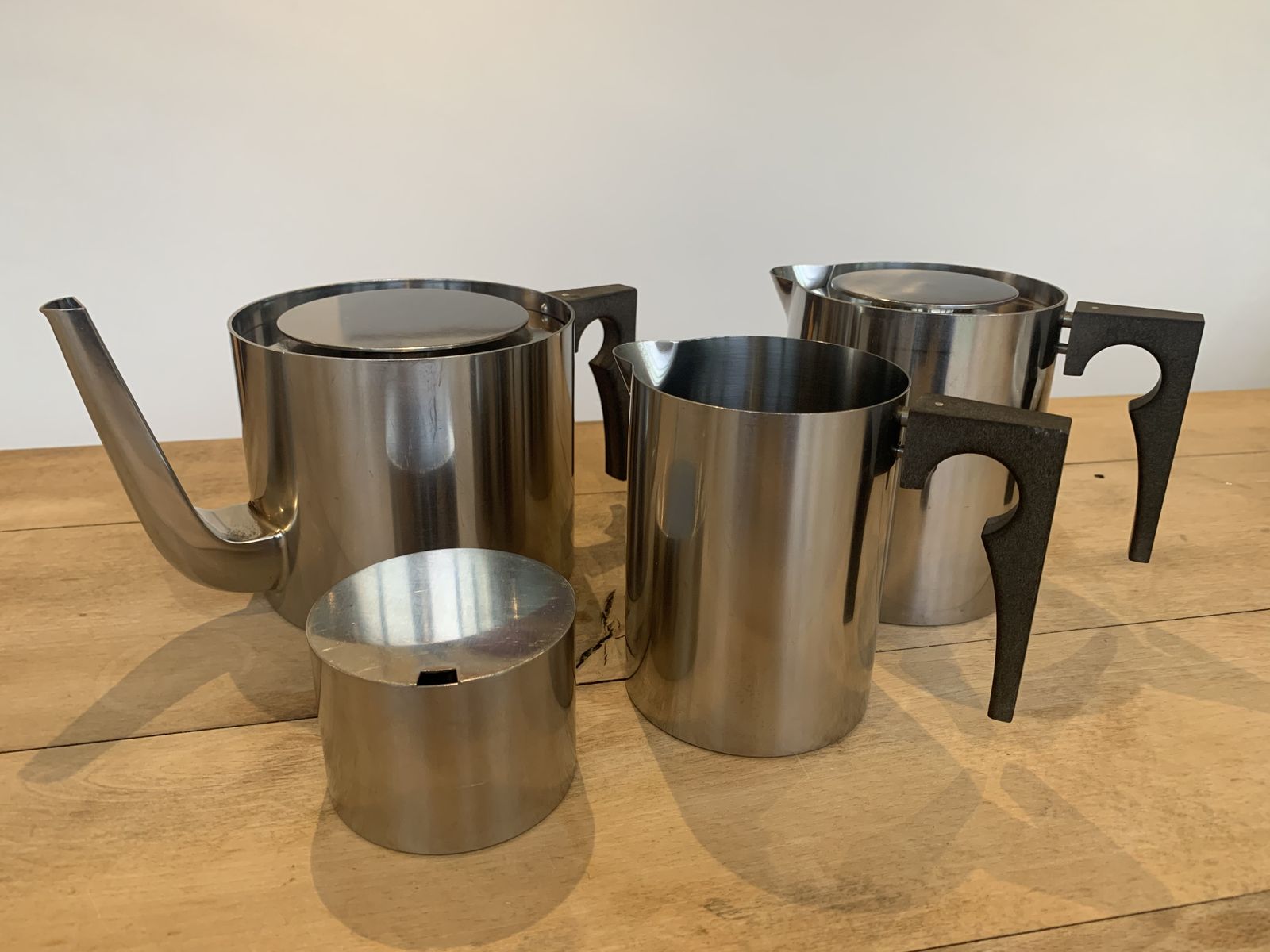 4 Piece Cylinda Line Stainless Steel Tea Set Designed By Arne Jacobsen For Stelton Of Denmark