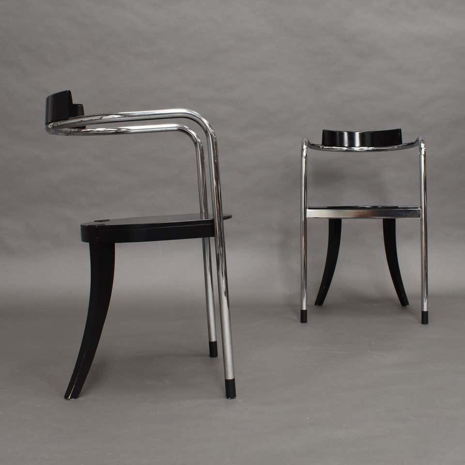 Pair Of Chrome Dining Armchairs By David Palterer For Zanotta, Italy, 1987 photo Furniture