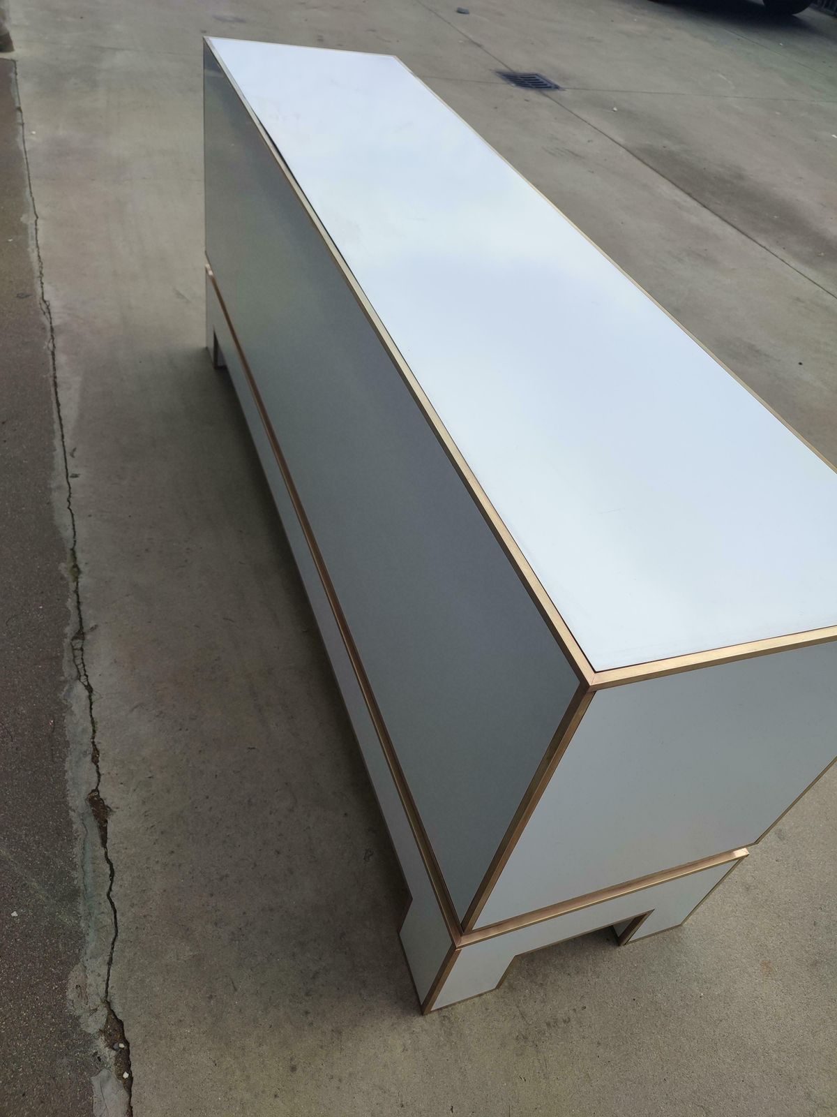 White Credenza With Brass Details From Alain Delon For Maison Jansen, France photo vintage