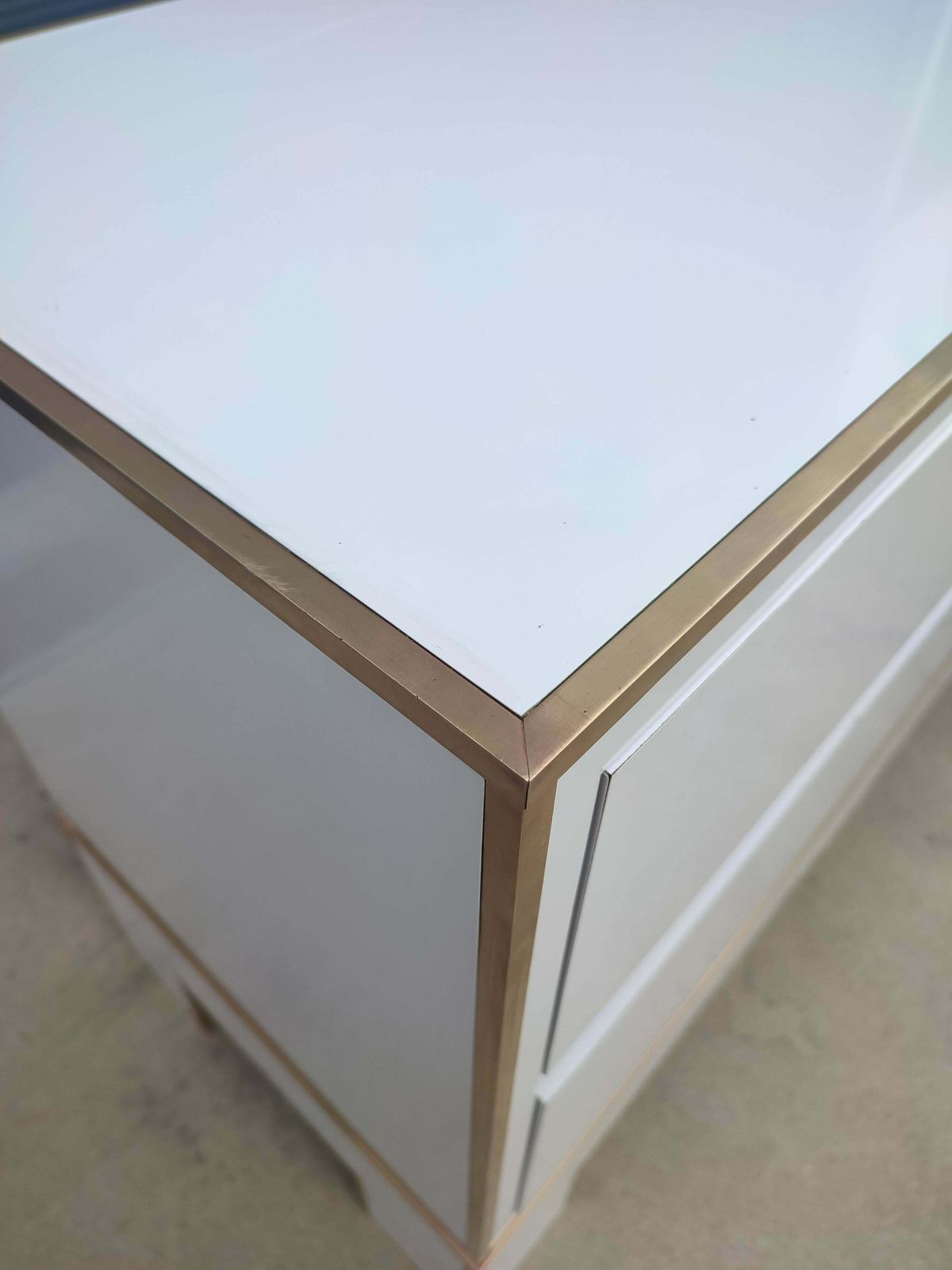 photo for sale White Credenza With Brass Details From Alain Delon For Maison Jansen, France