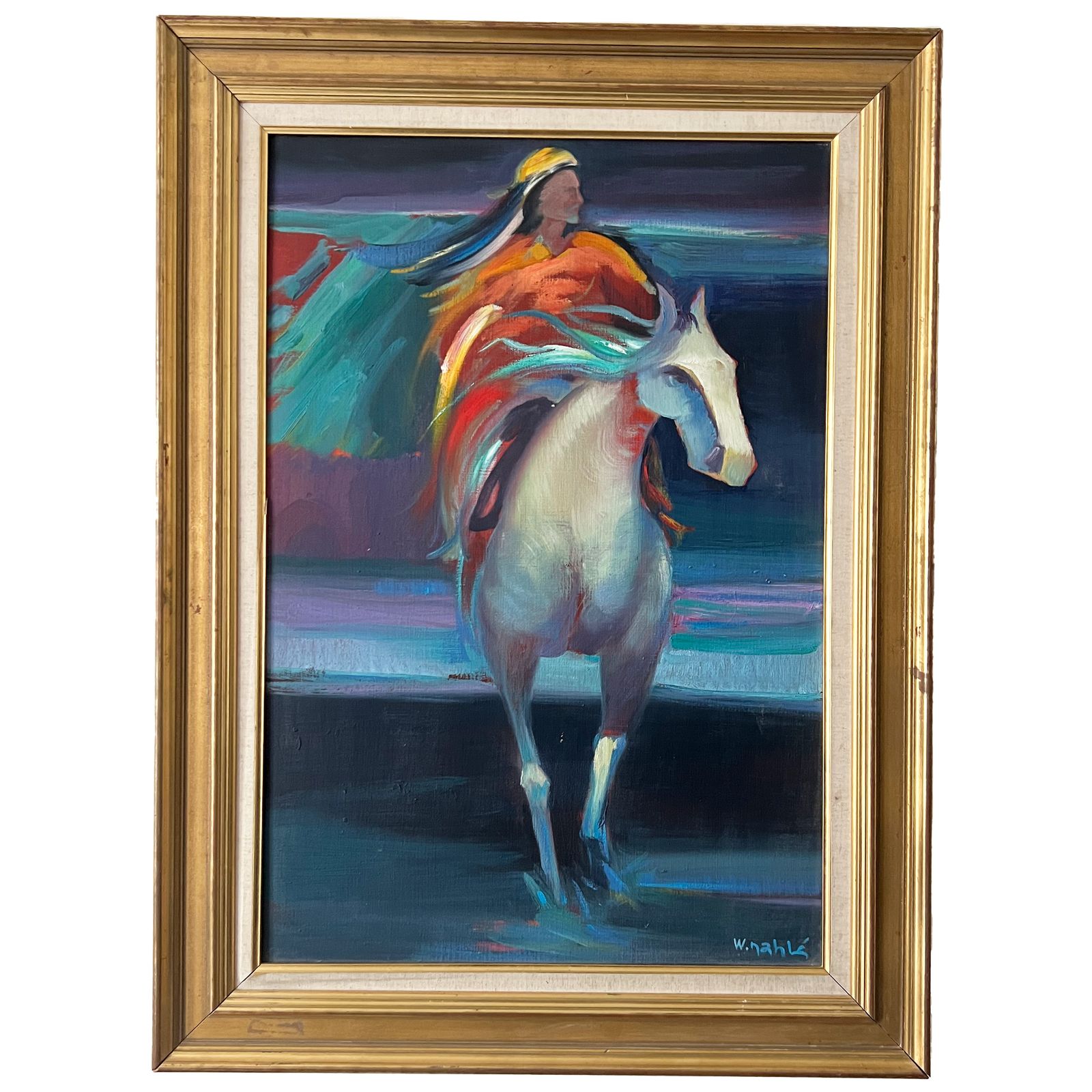Horse And Rider Colourful Oil On Canvas Painting By Wajih Nahle photo furniture