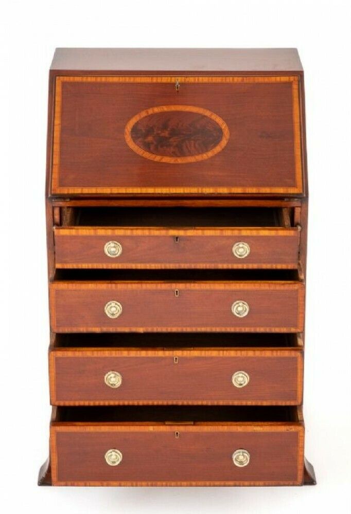 Regency Revival Bureau Ladies Desk Mahogany Inlay 1890 photo vinterior