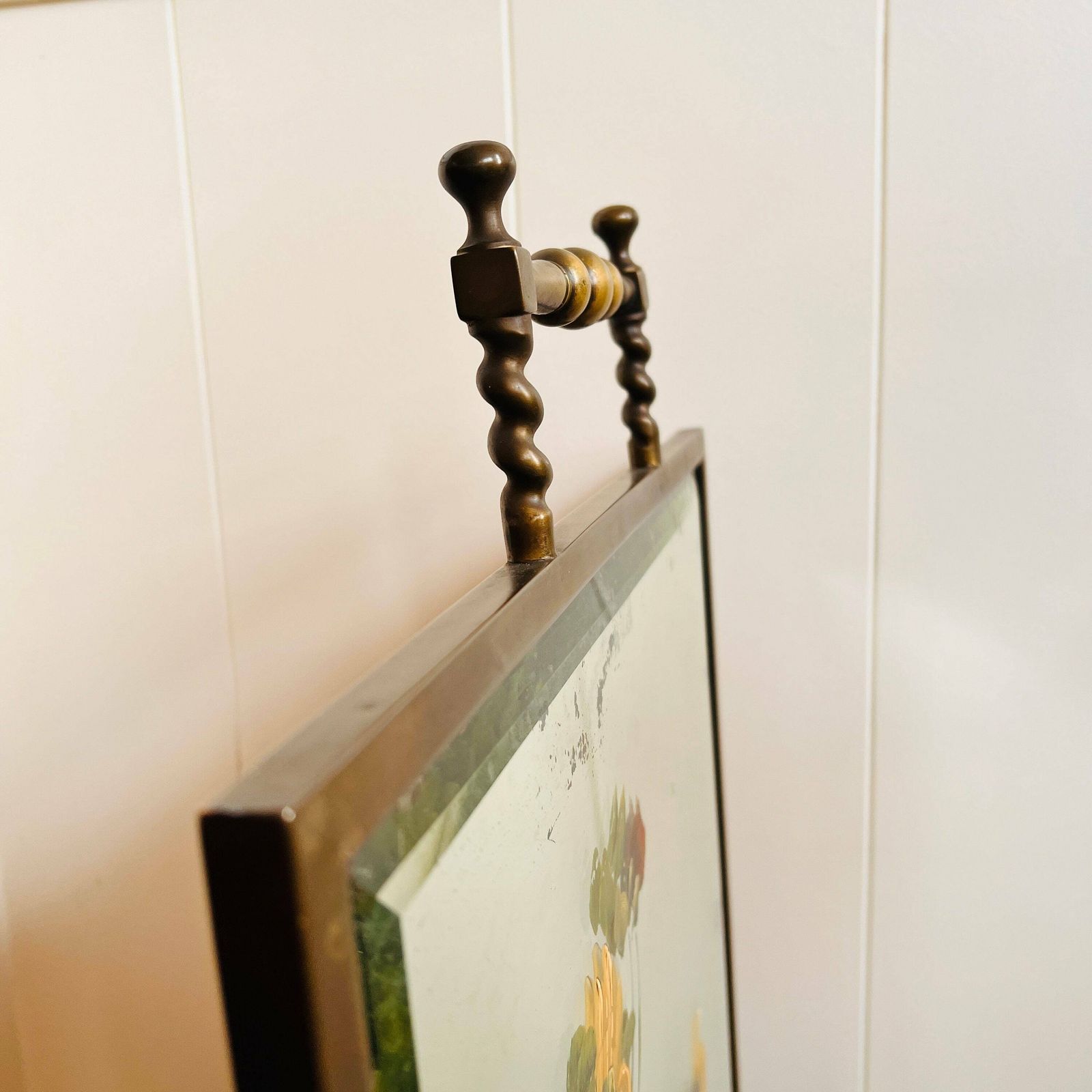 Victorian Brass Mirrored Hand Painted Flowers, Bevelled Mirror, Art Nouveau Fireplace Screen photo Home Fixtures