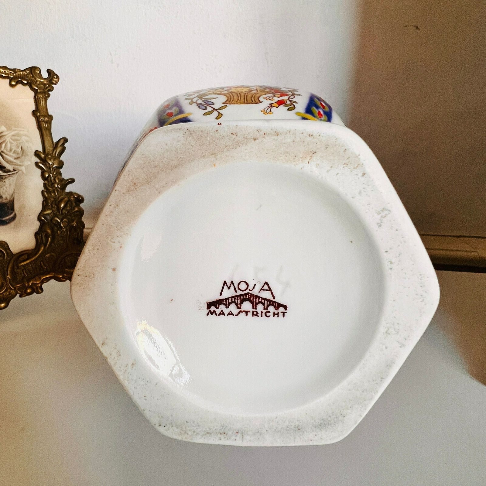 Mosa Maastricht Made In Holland, Vase Polychrome Painted, Porcelain Knob Vase photo vintage