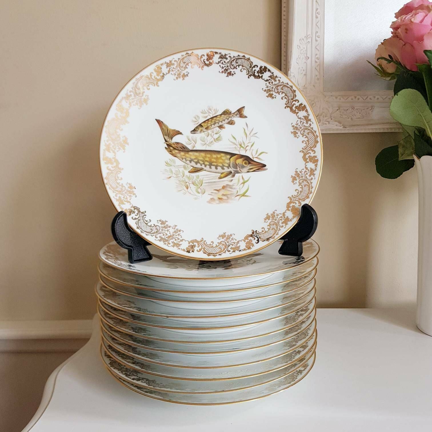 Franse Limoges Porseleinen Viscollectie, Set Voor 12 Personen