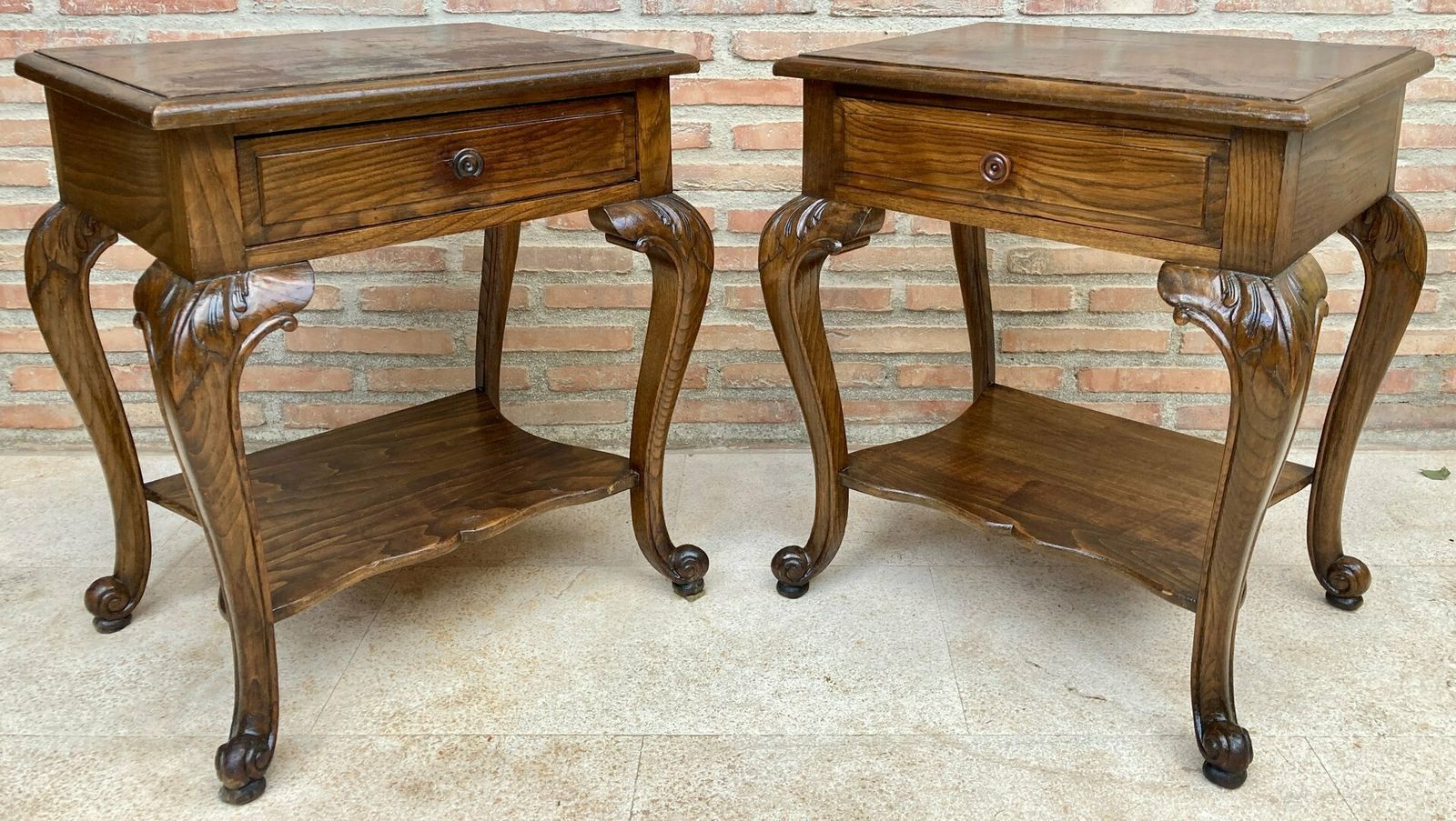 French Louis XV Style Walnut Bedside Tables With Drawer And Open Shelf, 1930s, Set Of 2 photo 1577.0