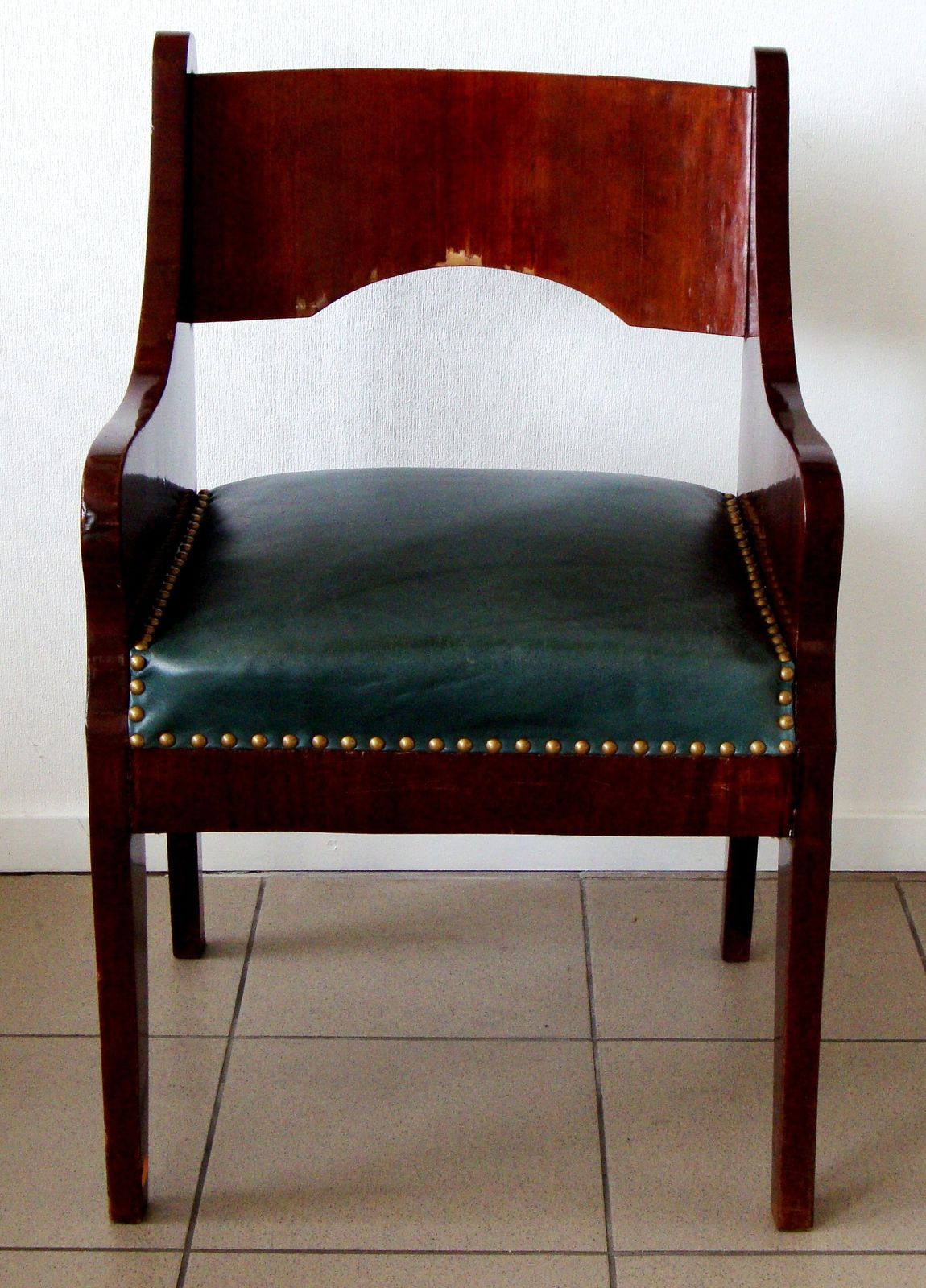 Chair Russia, 19 Century Beginning, Mahogany, Green Leather, 80x50x42 Cm photo furniture